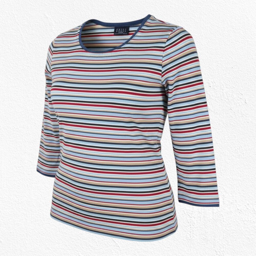 Y2K Vintage Multicolor Striped 3/4 Sleeves Crazy Horse Deadstock Top Size XL